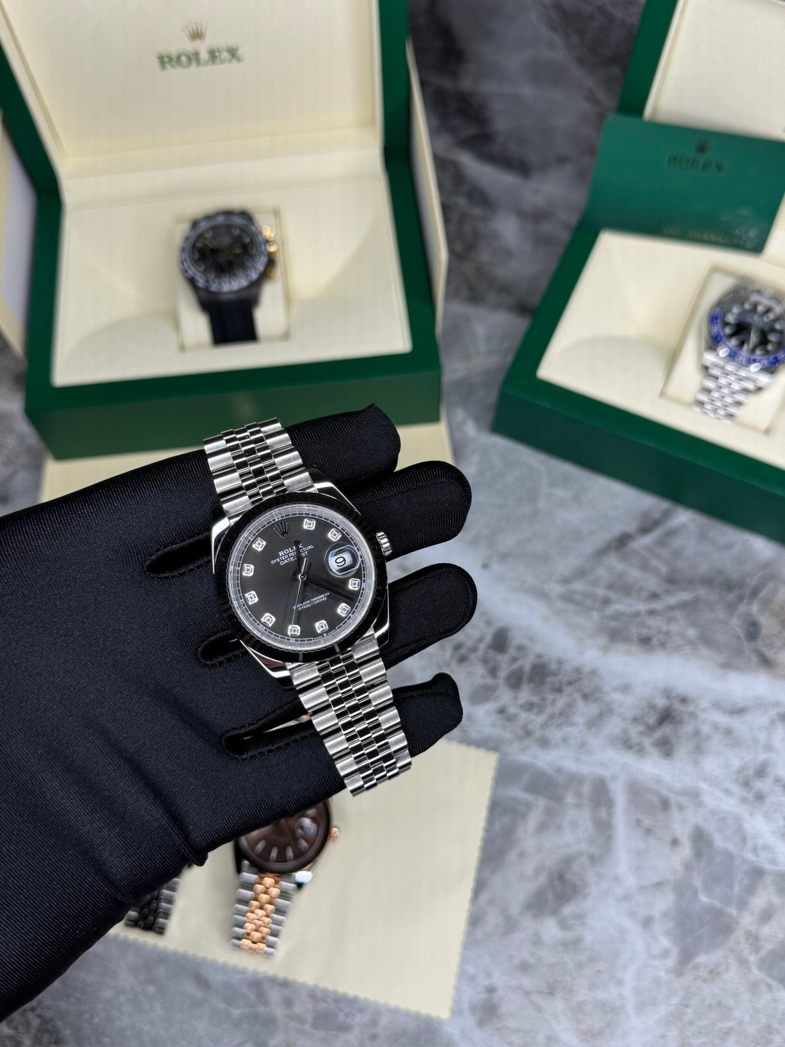 Alternative view of Datejust - Steel - Jubilee - Slate set with diamonds